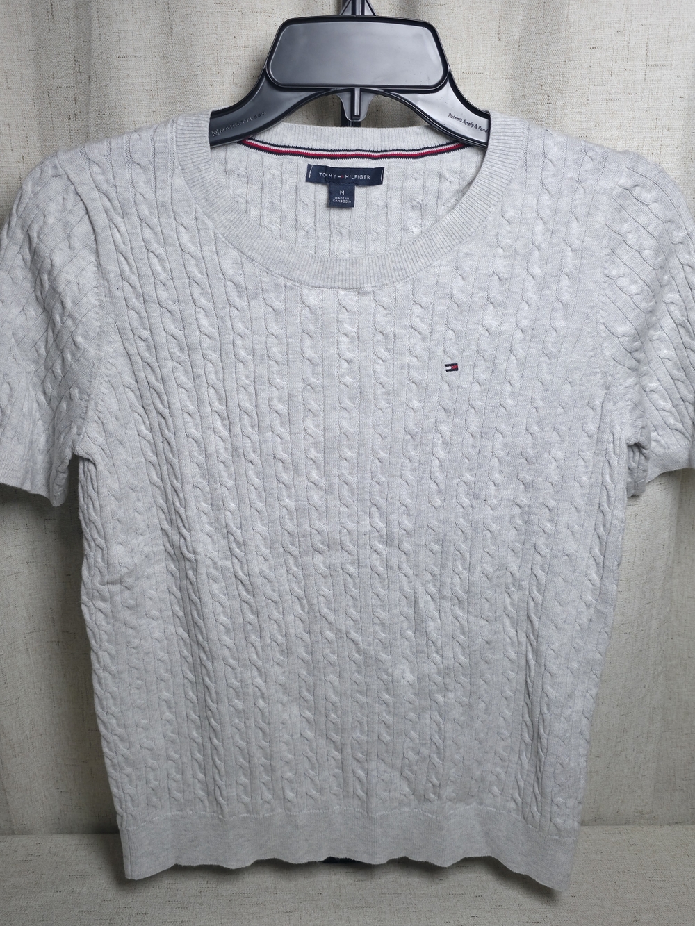 Tommy Hilfiger Light Gray Cable Knit Short Sleeve Tee